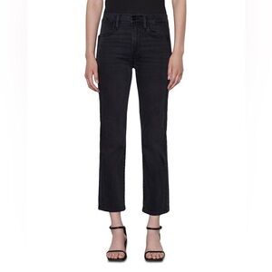 FRAME Denim Women's Le High Straight Jeans Billups Faux Leather Piping Blk 29